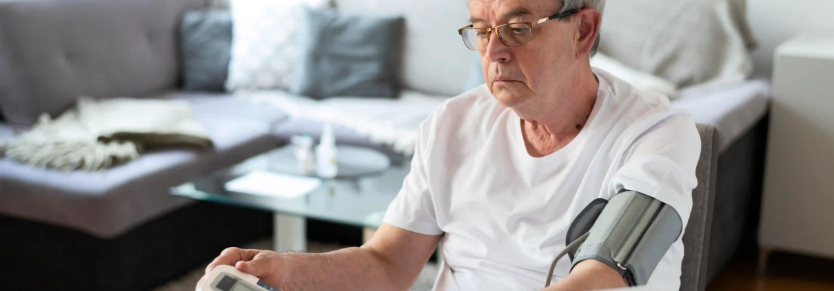 Senior vivant avec le diabète et l’hypertension à domicile