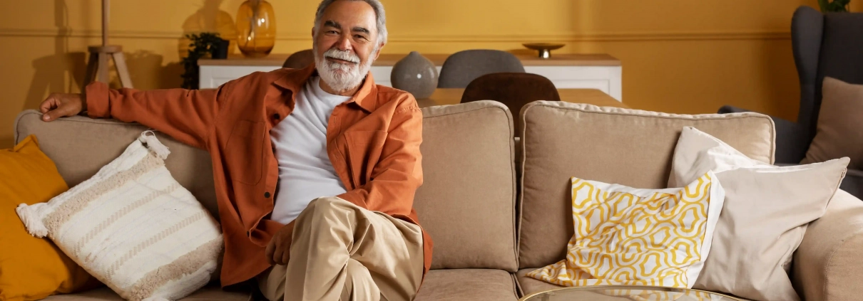 Senior à domicile avec dispositif de téléassistance ou téléalarme