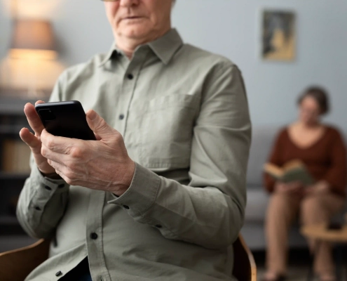 Senior vérifiant un faux email bancaire pour éviter une arnaque de phishing