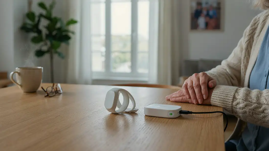 Équipements de téléassistance avec bracelet, boîtier et chargeur