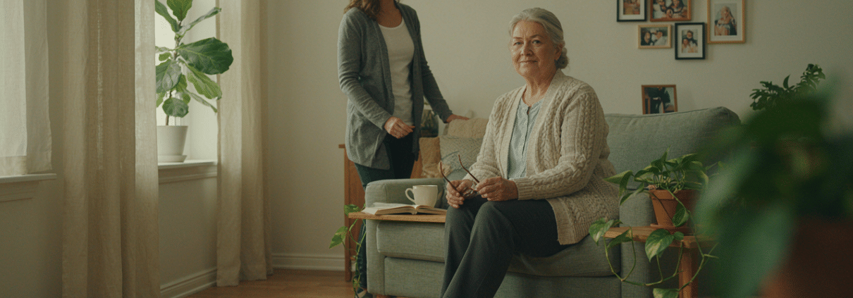 Senior autonome à domicile avec une protection adaptée au maintien à domicile