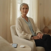 senior-utilisant-une-teleassistance-de-nouvelle-generation-a Senior utilisant une téléassistance de nouvelle génération avec bracelet connecté et capteurs discrets
